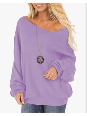 NWT Lavender Off-the-Shoulder Sweatshirt Sz L
